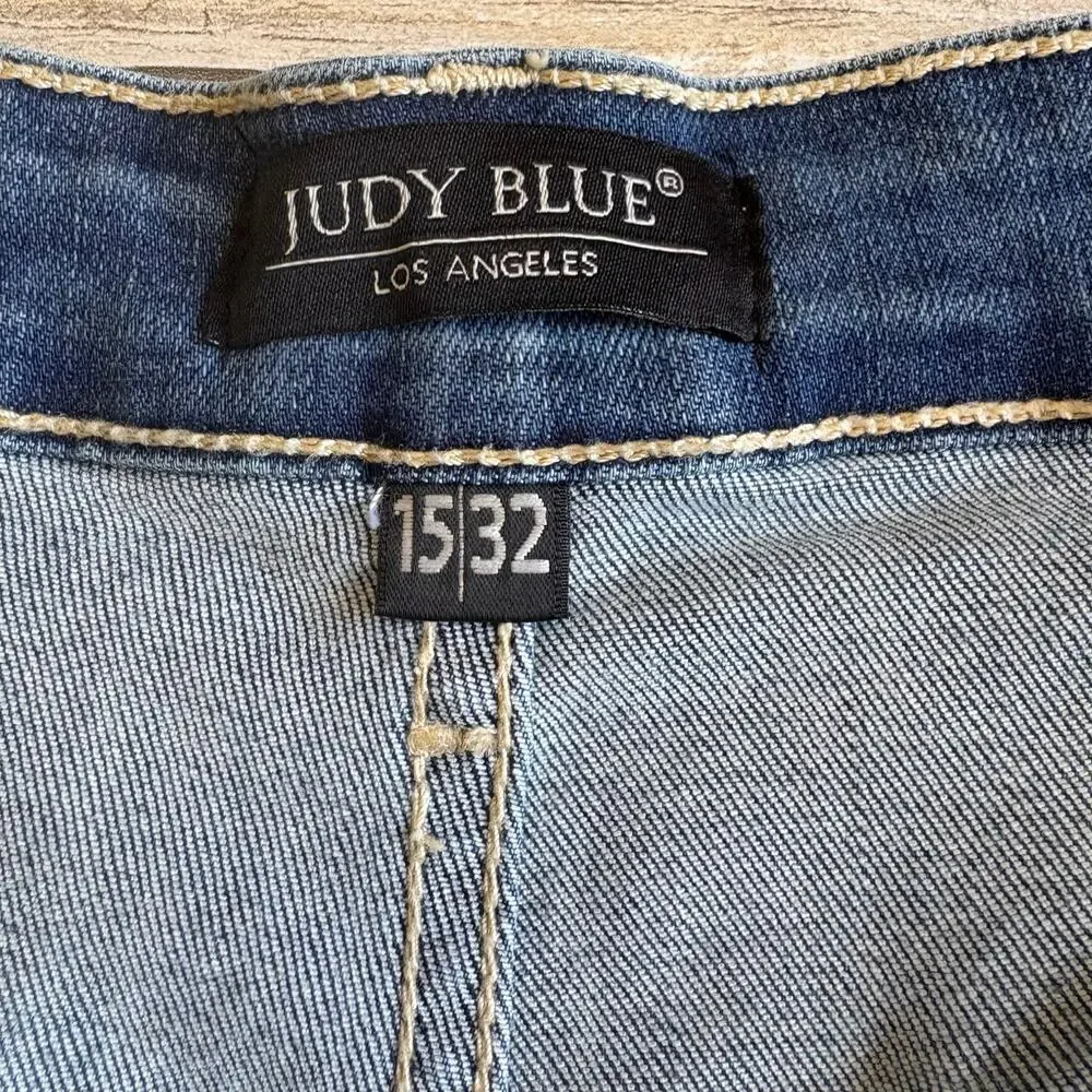 Judy Blue Jeans Sz 15/32 Med Wash Blue Denim Wide Leg Baggy Faded Skater Casual - Picture 8 of 10